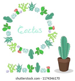 collection of different cacti, wreath cactus card, vector set  isolated elements