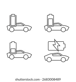 Collection of different car charging and battery condition symbols.