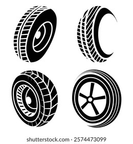 Collection of different car tire logos. Wheel logos. Vector illustration