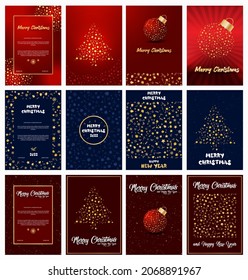 Kollektion verschiedener Karten und Poster-Designs für Frohe Weihnachten und Glückliche Neujahrskarten. Moderne Postkartenvorlagen oder Geschenkkarten. Neujahrsbroschüre oder Web-Banner-Hintergrund.