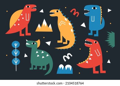 Collection of different cartoon dinosaurs. Abstract dinosaurs. Vector illustration.