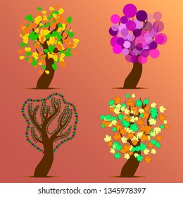 Collection of different cartoon trees illustrations