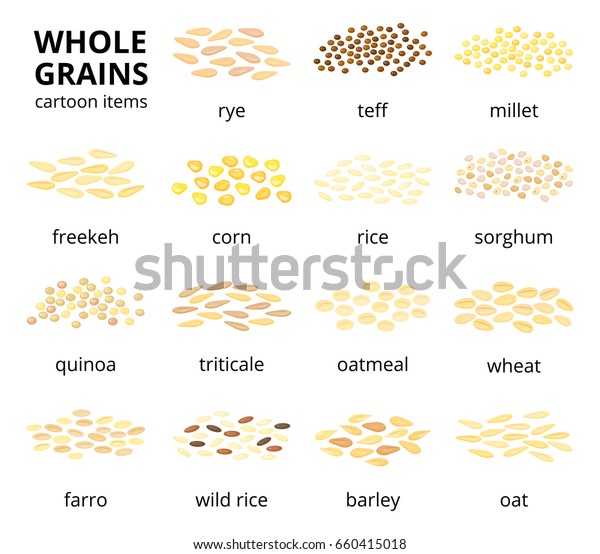 Collection Different Cartoon Whole Cereal Grains Stock Vector (Royalty