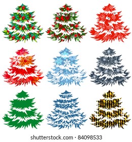 Collection of different Christmas trees isolated on white