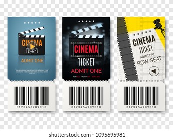 Collection of different cinema tickets. Vector illustration.