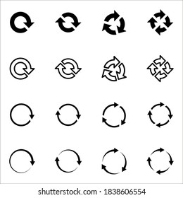 Collection of different circular arrows icon on white background color editable