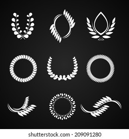 collection of different circular white vector laurel wreaths or circlets for heraldry antiquity award victory and excellence