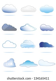 Collection of different clouds from white to blue