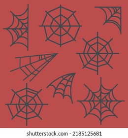 Collection of different cobwebs. Halloween design elements in flat style.