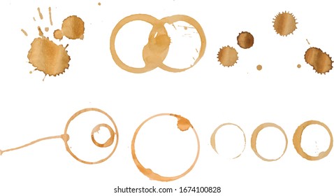 Collection of different coffee stains on a white background. vector illustration