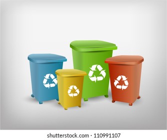 Collection of different color recycle bins