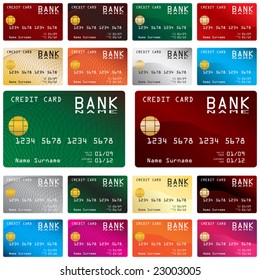 Collection of different colored credit cards for banks