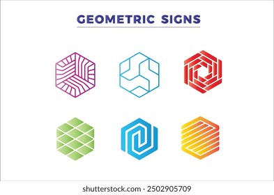 eine Sammlung von verschiedenen farbigen geometrischen Designs.
