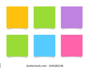 collection of different colored sheets of note papers isolated on white background, worksheet paper multi color of postcard note, colorful paper sheet set, flat lay papers ready for copy space message