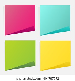 Collection of different colored sheets of note papers with push pin, ready for your message. Vector illustration. Isolated on white background. Front view. Close up.
