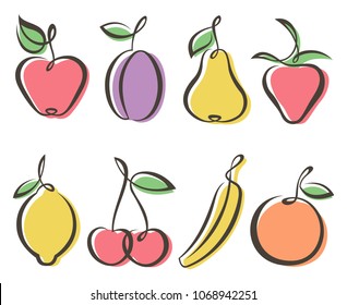 collection of different colorful fruit icons
