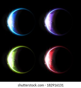 The collection of different colorful planets.