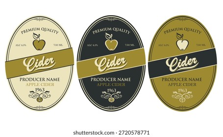colección de etiquetas de diferentes colores para la sidra de manzana