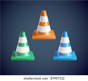 Collection of different colour traffic cones icons