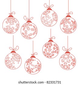 Colección de diferentes contornos Bolas de Navidad aisladas en blanco