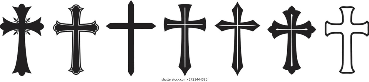 Una colección de diferentes diseños de cruz que simbolizan el día de Pascua, representando el cristianismo y la resurrección de Jesucristo
