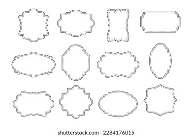 Collection of different curly frames for text, labels. Contour frames, templates, icons, vector