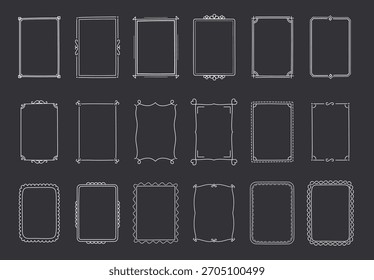 Colección de diferentes bordes de marco decorativo en estilo de arte de línea negra sobre fondo oscuro