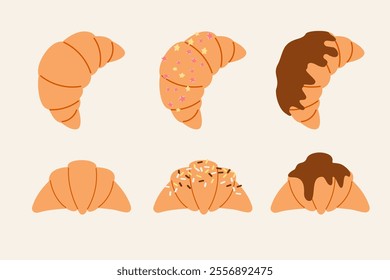 A collection of different delicious croissants, pastries, French cuisine