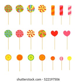 Collection of different doodle colorful lollipops isolated on white background.