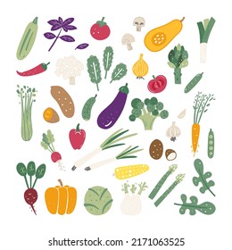 Collection of different doodle style vegetables