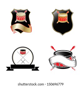 Collection of Different Drum Emblems Over White, Copyspace