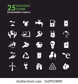 Collection of different ecology and earth care icons. Symbols of the environment and its care.