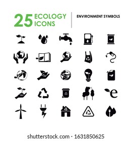 Collection of different ecology and earth care icons. Symbols of the environment and its care.