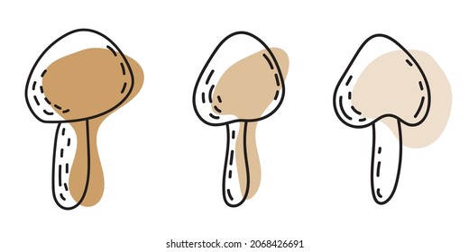 Collection of different edible mushrooms. Hand drawn mushrooms in doodle style on white background.