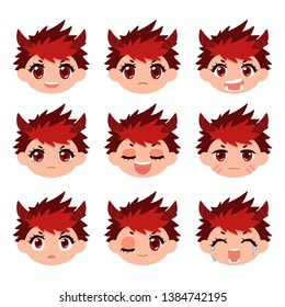 A collection of different emotions of the character. Set of devil avatars isolated on white background. Vector illustration in cartoon style.