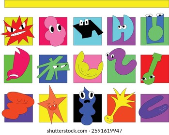 collection of different emotions with colorful and fun digital drawing, customizable colors