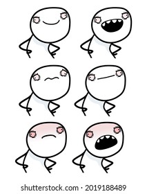 Collection of different emotions in funny modern style in vector. Stickers isolated on white background