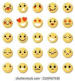 Collection Different emotions. Use for messages in social media, mail, chatting. Funny yellow emoticon faces with facial expressions. Flat style in vector illustration. 