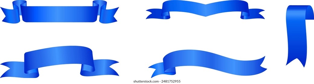 Collection of Different Empty Blue Ribbon and Label Design, Blank Blue Ribbon Collection Pack Template Vector of various shapes