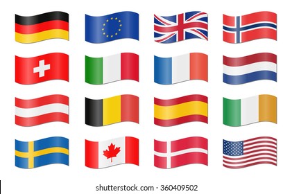 collection of different EU and US swung country flags