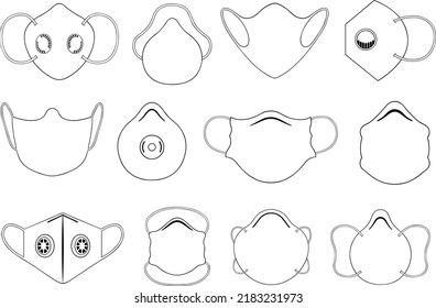 Collection of different face masks isolated on white