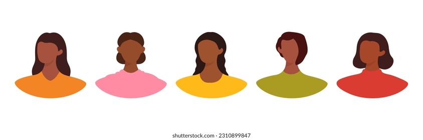 Collection of different female avatars without a face. User icons with black women. Modern vector illustration
