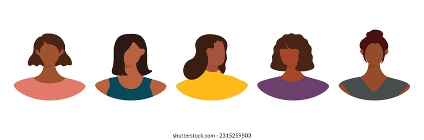 Collection of different female avatars without a face. User icons with black women. Modern vector illustration
