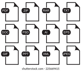 Collection of different file extensions. Vector art.