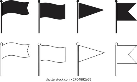 Collection of different flag icons black and white outline vector illustration
