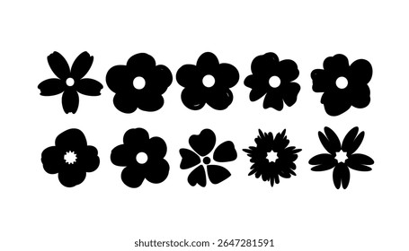 Colección de diferentes flores icono, patrón de silueta de flores, lindo fondo floral para estampados de tela.
