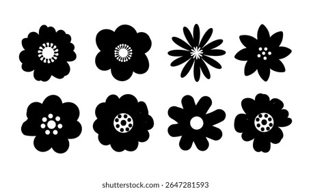 Coleção de diferentes ícones de flores, Padrão de silhueta de flor, Fundo floral bonito para impressões de tecido.