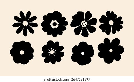Sammlung von verschiedenen Blumen-Symbol, Blume Silhouette Muster, Niedlicher floraler Hintergrund für Stoffdrucke.