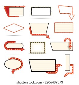 Collection of different forms of lightboxes with electric lamps in retro style isolated on white background realistic vector illustration