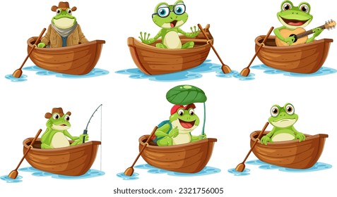 Collection of different frogs cartoon characters illustration